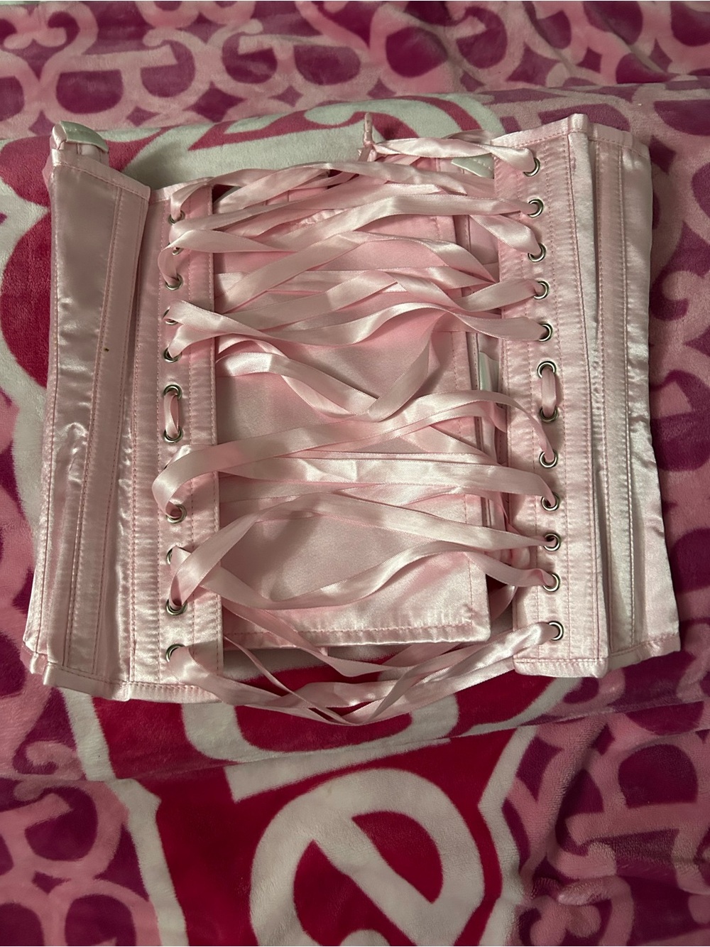 Source Unknown Pink Satin Lace-Up Waist Cincher
